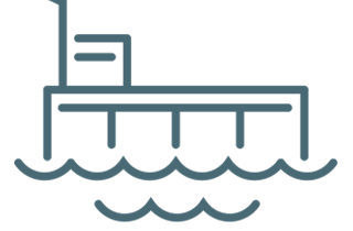 an icon of the Gulf State Pier in blue