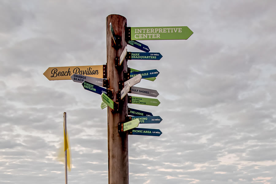 sign post pointing to the Interpretive Center